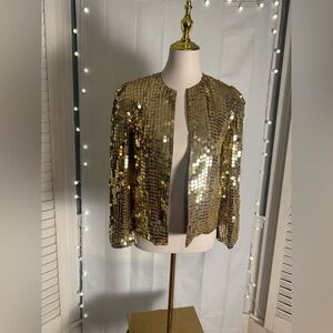 Vintage Gold Sequin Open Front Disco Jacket Marshall Rousso Las Vegas Sz 4